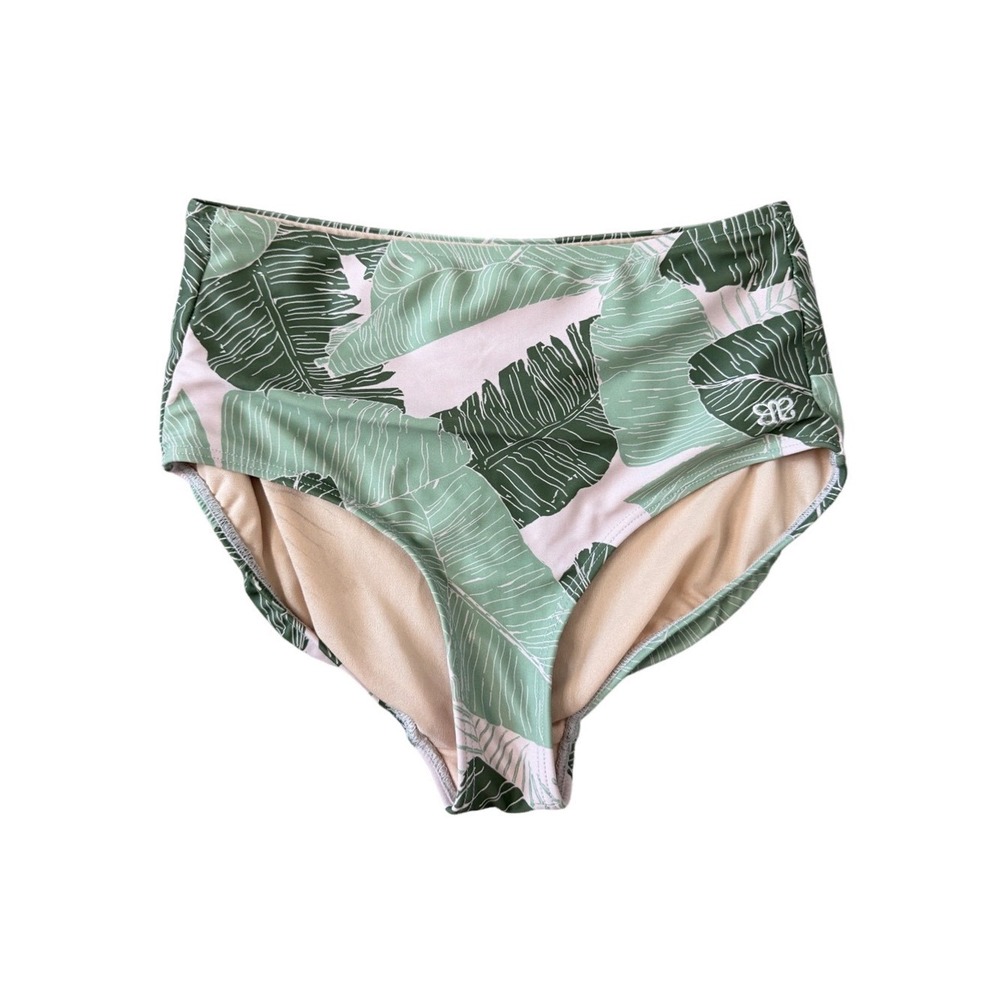 Albion Fit Tropical Palm High Waisted Bikini Bottoms Green Pink Size XS